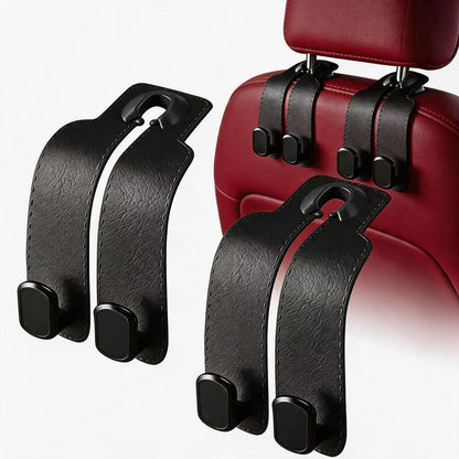 Car Seat Headrest Hooks for Purses and Bags, 4-Pack Heavy Duty Car Seat Hooks with Anti-Slip Pad, Universal Car Backseat Organizer Hanger Accessories for Grocery Bags (Black)