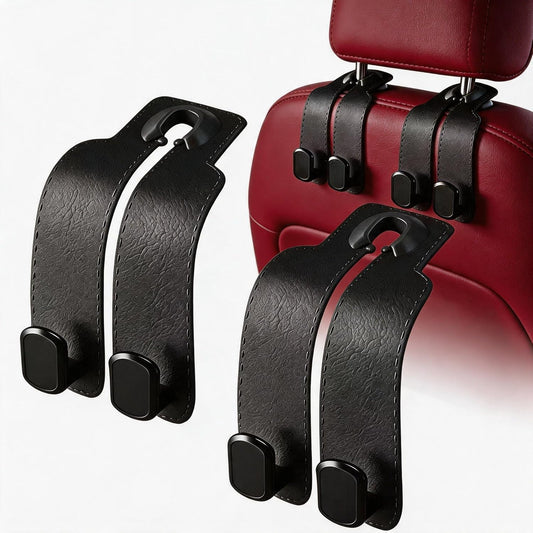 Car Seat Headrest Hooks for Purses and Bags, 4-Pack Heavy Duty Car Seat Hooks with Anti-Slip Pad, Universal Car Backseat Organizer Hanger Accessories for Grocery Bags (Black)