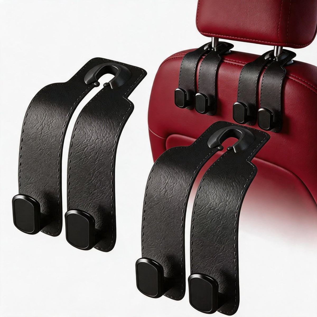 Car Seat Headrest Hooks for Purses and Bags, 4-Pack Heavy Duty Car Seat Hooks with Anti-Slip Pad, Universal Car Backseat Organizer Hanger Accessories for Grocery Bags (Black)
