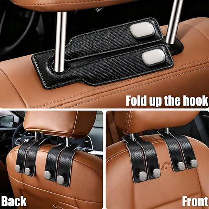 Universial Hooks for Car Seat Headrest, 2Packs Headrest Hooks for Car, Organizer for Purses and Bags, Vehicle Seat Storage Hooks, Essential for Car Travel, Space-Saving, Durable Leather