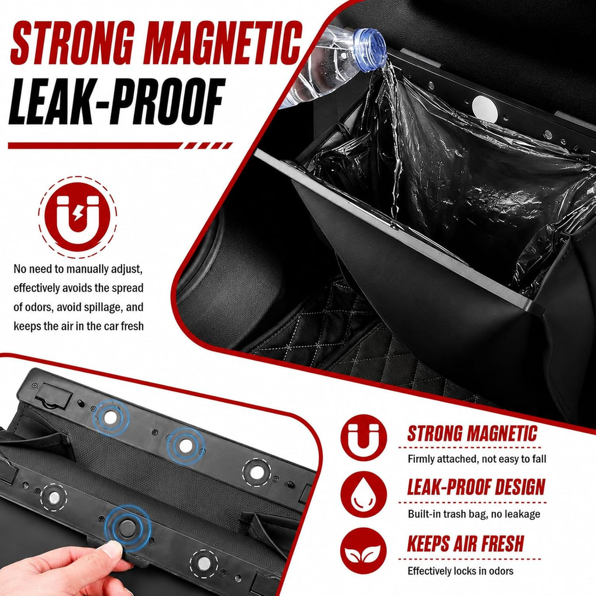 2026 New LED Car Trash Can,Leak-Proof Car Trash Bin with Automotive Trashs Bag for Organizers & Storage,Strong Magnetic Cars Garbage Can for Backseat,Console,Door