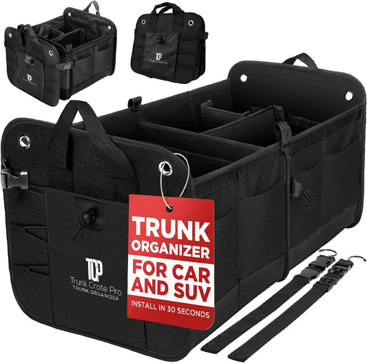 Car Trunk Organizer for SUV & Truck Cargo Storage, Large, Black