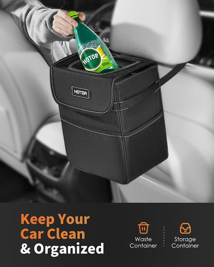 HOTOR Car Trash Can, Leak-Proof Car Organizer, Black, 2-Gallon