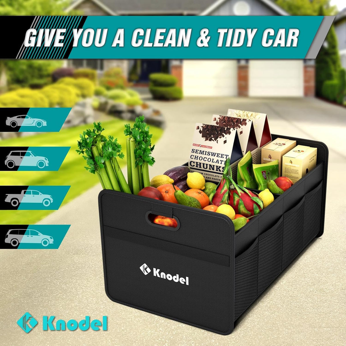 K KNODEL Foldable Trunk Storage Organizer for Car and Sedan (Small, Black)