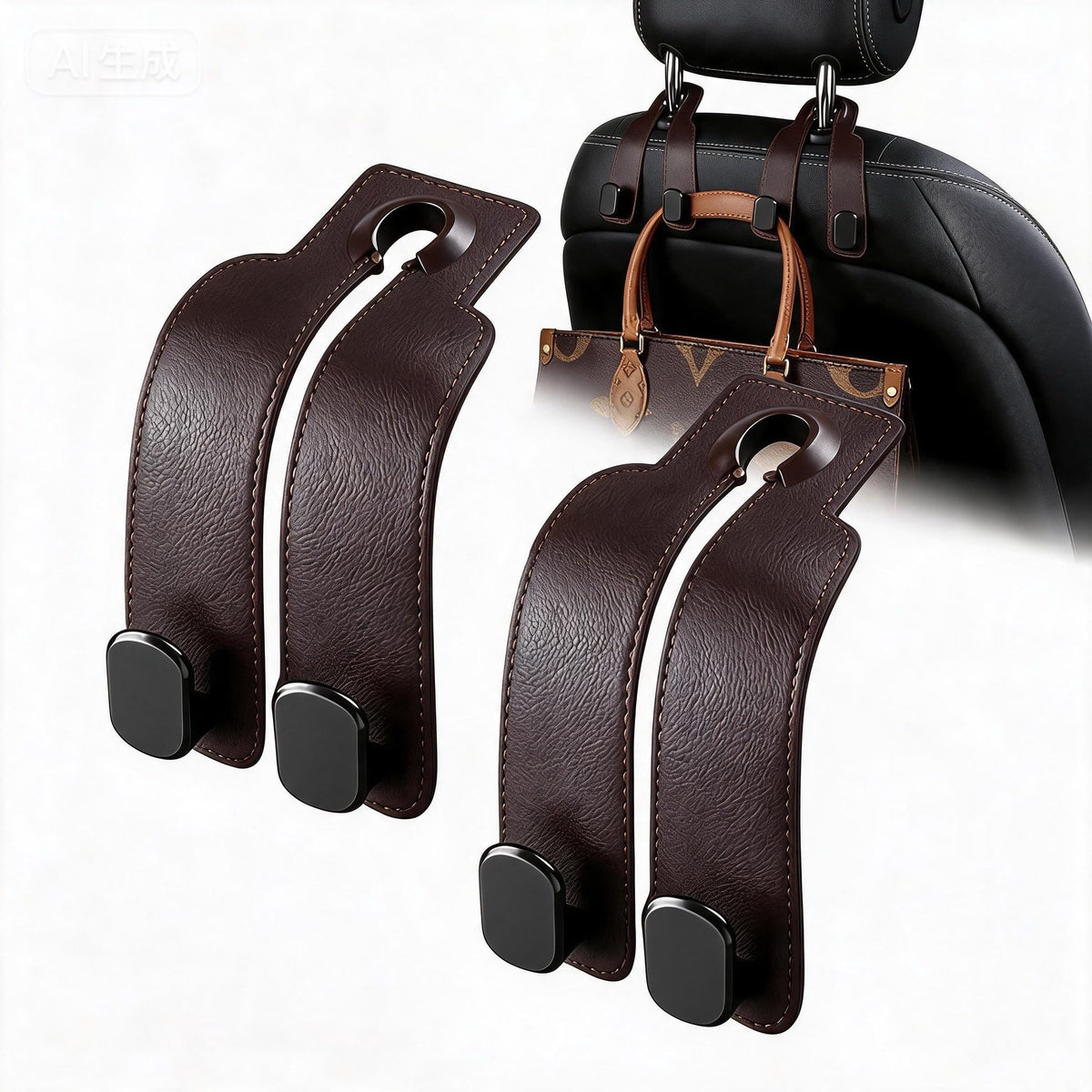 Car Seat Headrest Hooks for Purses and Bags, 4-Pack Heavy Duty Car Seat Hooks with Anti-Slip Pad, Universal Car Backseat Organizer Hanger Accessories for Grocery Bags (Black)