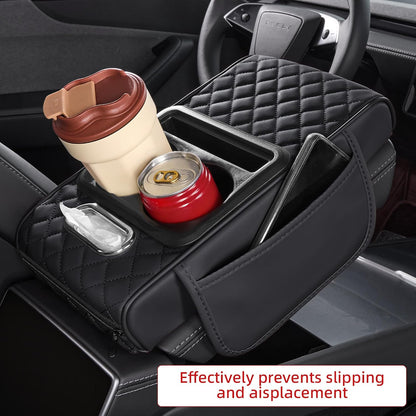 5 in 1 Nappa Leather Console Armrest Cover, Black