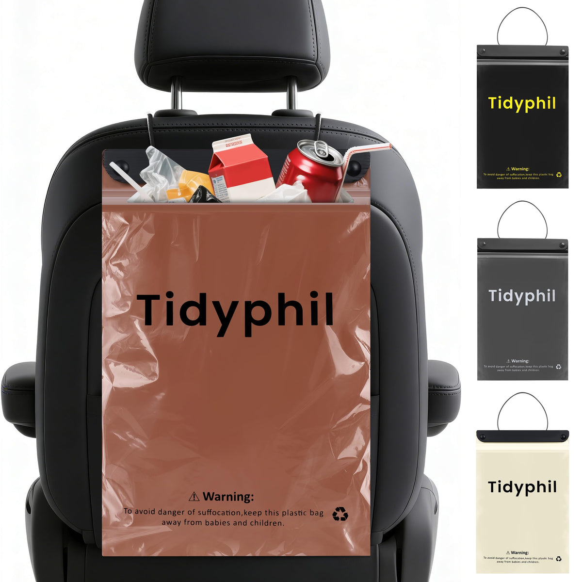 50 Bags Hanging Car Trash Bags Disposable, 2 Gallon Car Garbage Bags. Gray