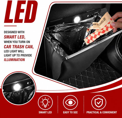 2026 New LED Car Trash Can,Leak-Proof Car Trash Bin with Automotive Trashs Bag for Organizers & Storage,Strong Magnetic Cars Garbage Can for Backseat,Console,Door