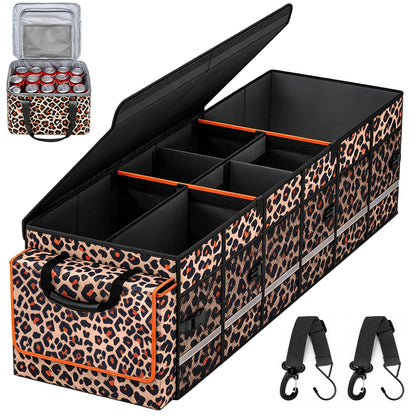 Car Trunk Organizer and Storage with Lid & Removable Leakproof Cooler Bag, Car Accessories 6 Removable Dividers for Custom Space, Collapsible Large Trunk Organizers Interior for SUV Sendan with Cover