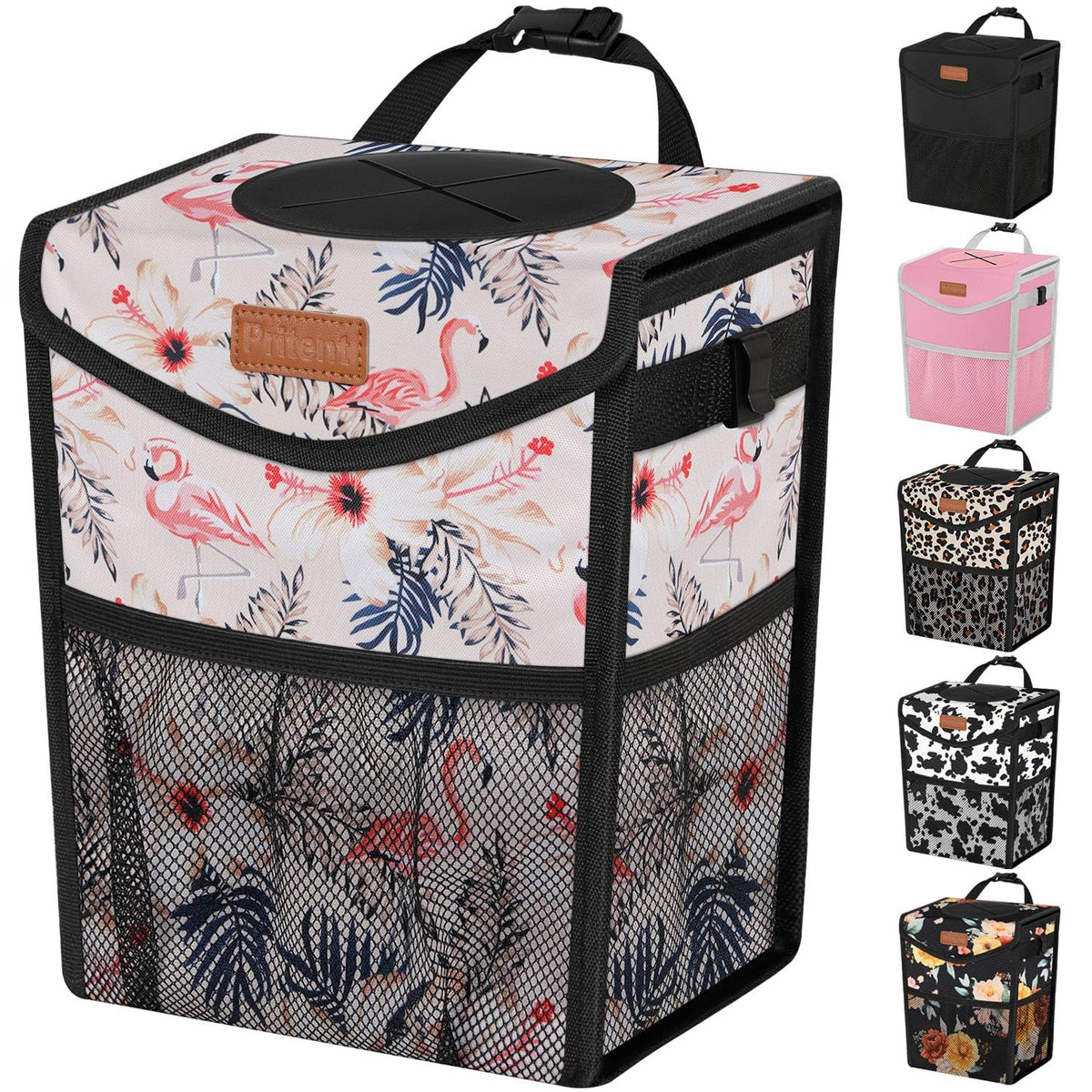 Pritent Car Trash Can with Lid Leakproof Car Garbage Bag Vehicle Trash Bin
