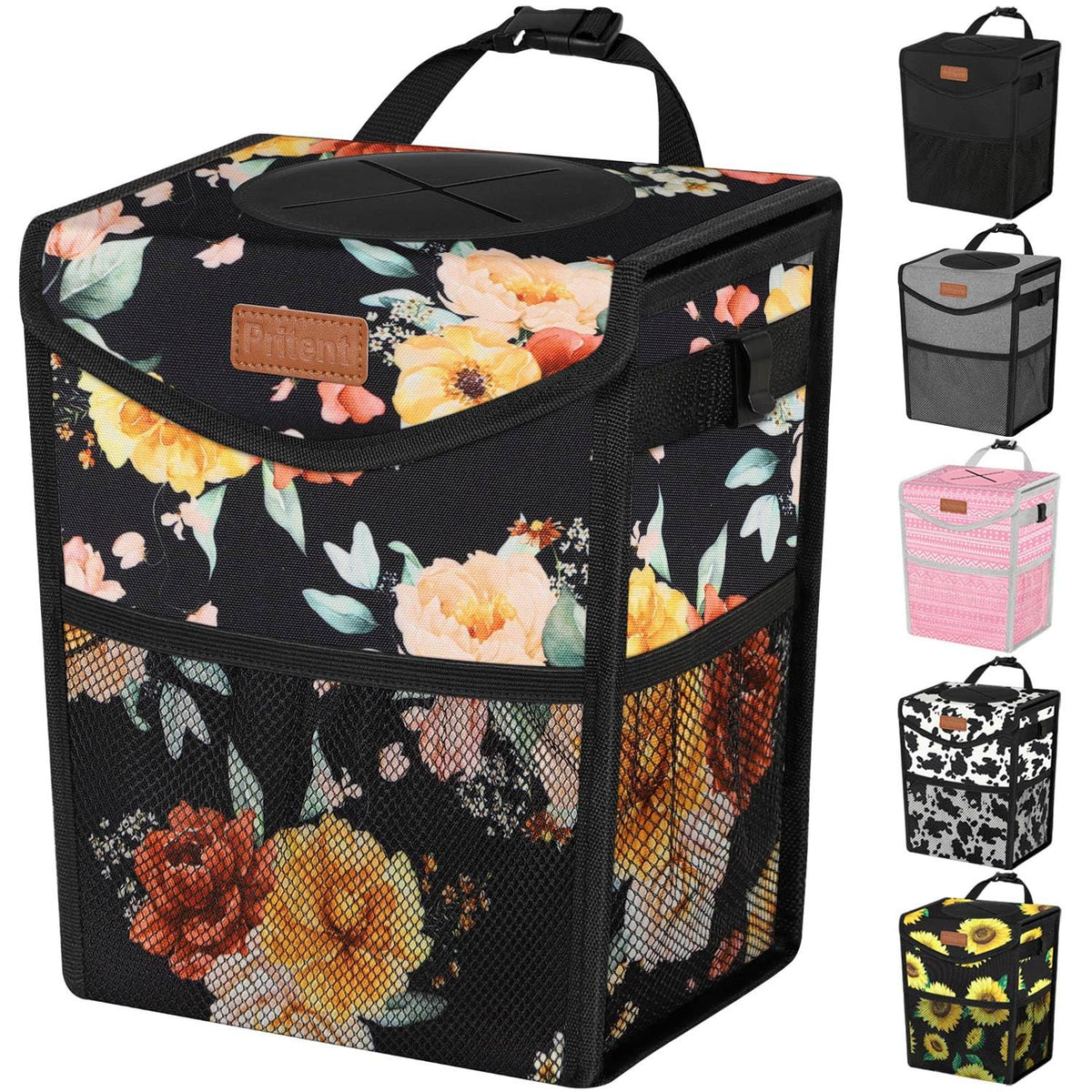 Pritent Car Trash Can with Lid Leakproof Car Garbage Bag Vehicle Trash Bin