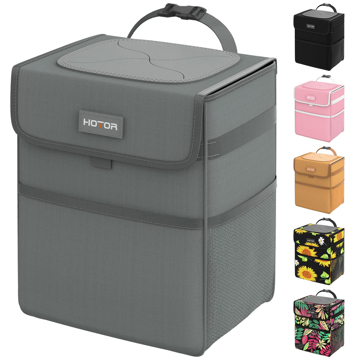 HOTOR Car Trash Can, Leak-Proof Car Organizer, Black, 2-Gallon