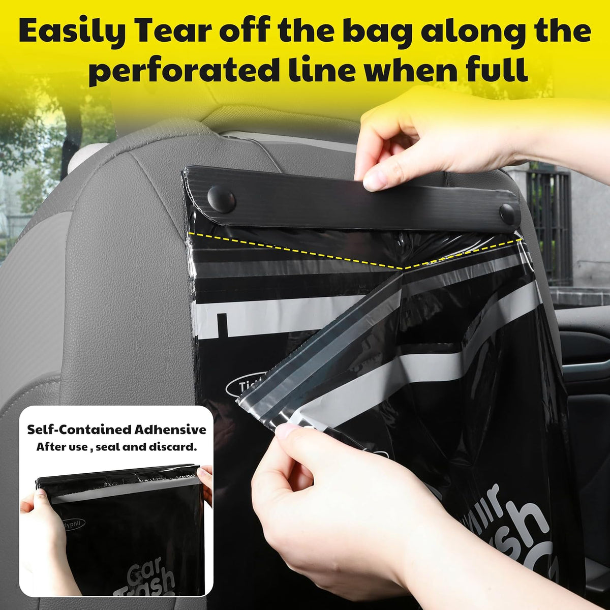 50 Bags Hanging Car Trash Bags Disposable, 2 Gallon Car Garbage Bags. Black