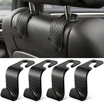 SINGARO Universal 4 Pack Car Seat Headrest Purse Hook, Carbon Fiber Back Seat Hook Storage Organizer Hanger for Purse Handbag Coat, Car Interior Accessories(Black)
