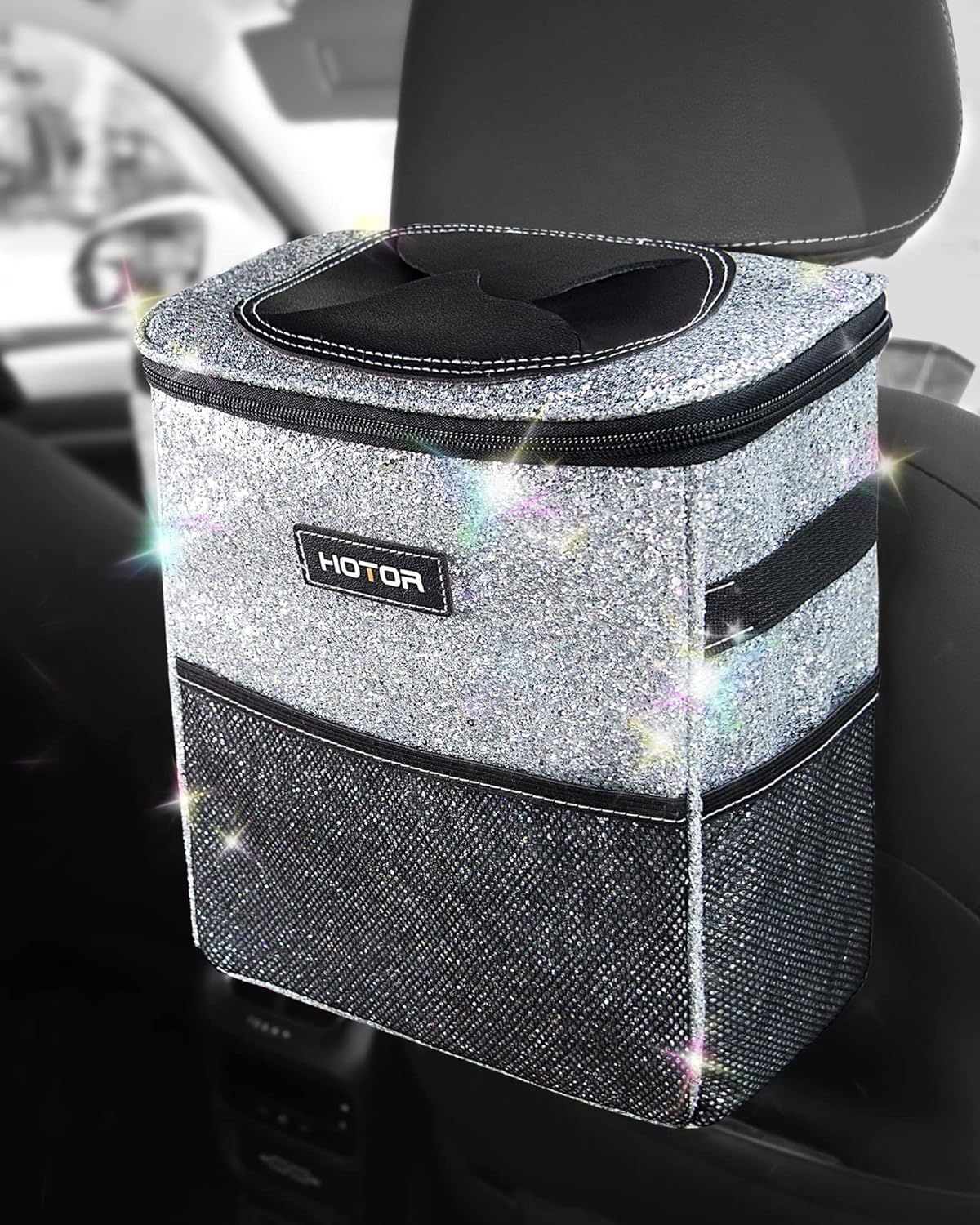 HOTOR Car Trash Can, Leakproof Car Organizer, 3-Gallon, Black