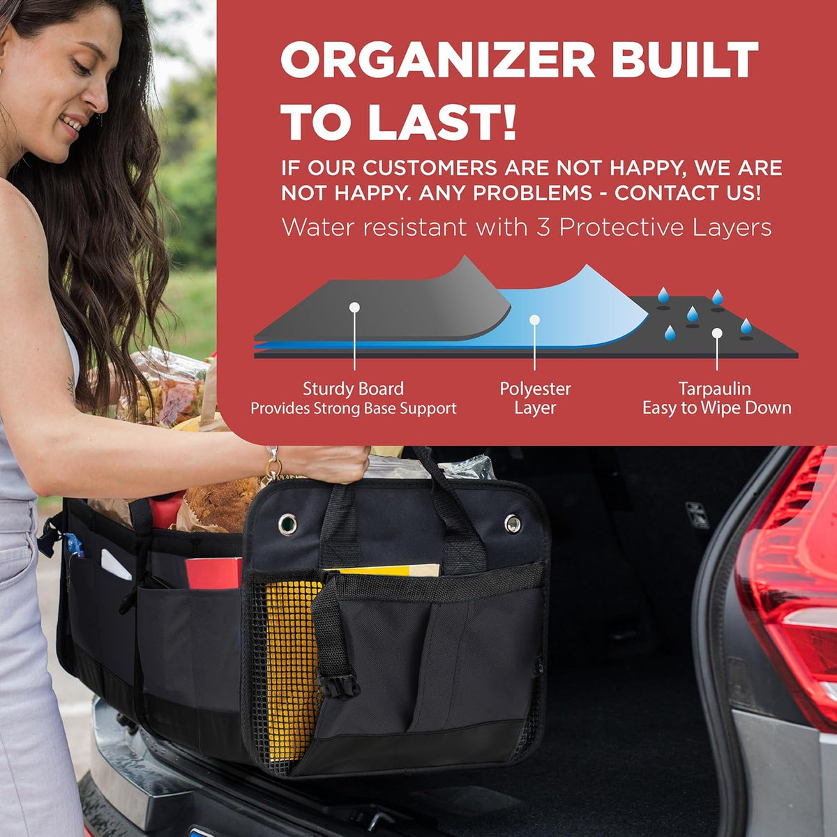 Car Trunk Organizer for SUV & Truck Cargo Storage, Large, Black