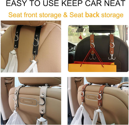 Car Headrest Hook 2 Pack Faux Leather Hanger Purse Bag Holder Purse Hook
