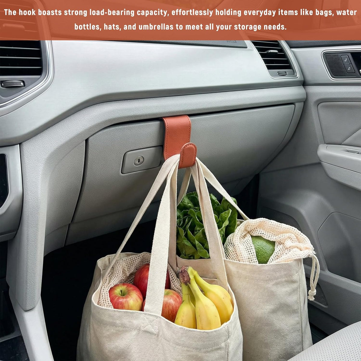 2 PCS Car Co-Pilot Glovebox Hooks, Vehicle Glovebox Storage Hanger Passenger Seat Hanging Hook, Anti-Scratch Auto Glove Box Hanger Interior Organizer for Handbags Purses Umbrellas (Orange)