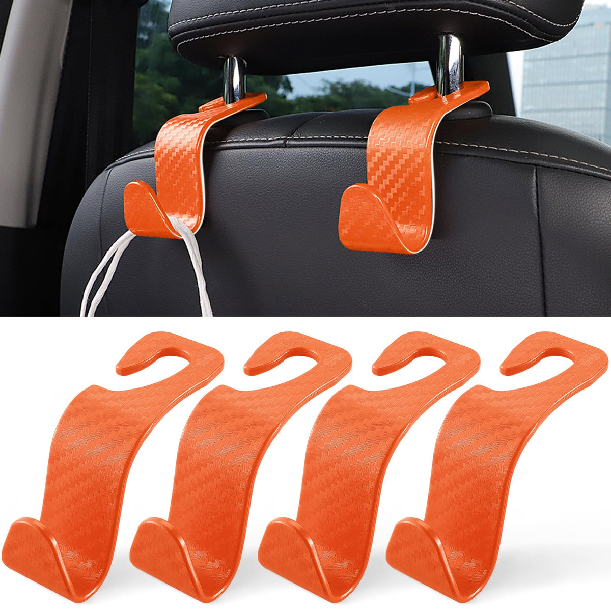 LivTee Car Seat Headrest Hook, Auto Seat Hook Hangers Storage Organizer Interior Accessories for Purse Coats Umbrellas Grocery Bags Handbag, 4-Pack