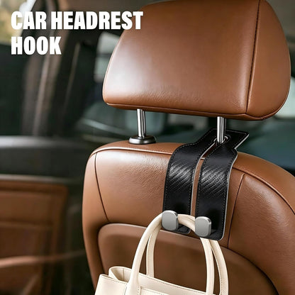Universial Hooks for Car Seat Headrest, 2Packs Headrest Hooks for Car, Organizer for Purses and Bags, Vehicle Seat Storage Hooks, Essential for Car Travel, Space-Saving, Durable Leather