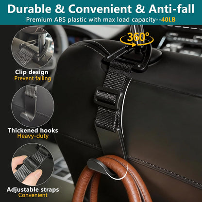 Amooca 4 Pack Anti-drop Headrest Hooks Adjustable Car Seat Organizer