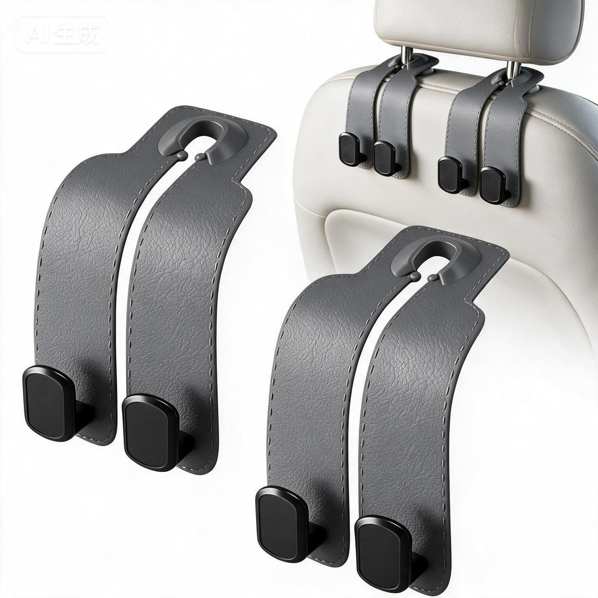 Car Seat Headrest Hooks for Purses and Bags, 4-Pack Heavy Duty Car Seat Hooks with Anti-Slip Pad, Universal Car Backseat Organizer Hanger Accessories for Grocery Bags (Black)