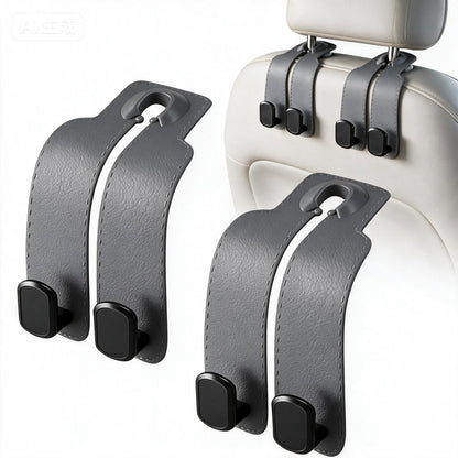 Car Seat Headrest Hooks for Purses and Bags, 4-Pack Heavy Duty Car Seat Hooks with Anti-Slip Pad, Universal Car Backseat Organizer Hanger Accessories for Grocery Bags (Black)