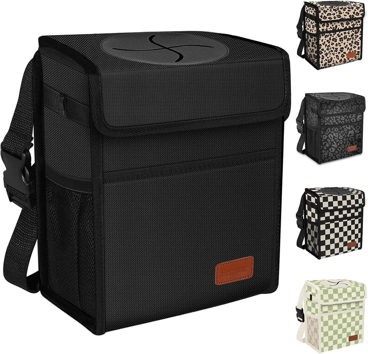 Femuar Leak Proof Car Trash Can with Lid - Waterproof Automotive Garbage Bin for SUVs, Collapsible and Portable Car Trash Bag, Black