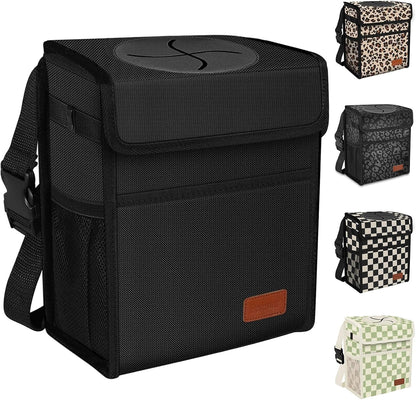 Femuar Leak Proof Car Trash Can with Lid - Waterproof Automotive Garbage Bin for SUVs, Collapsible and Portable Car Trash Bag, Black