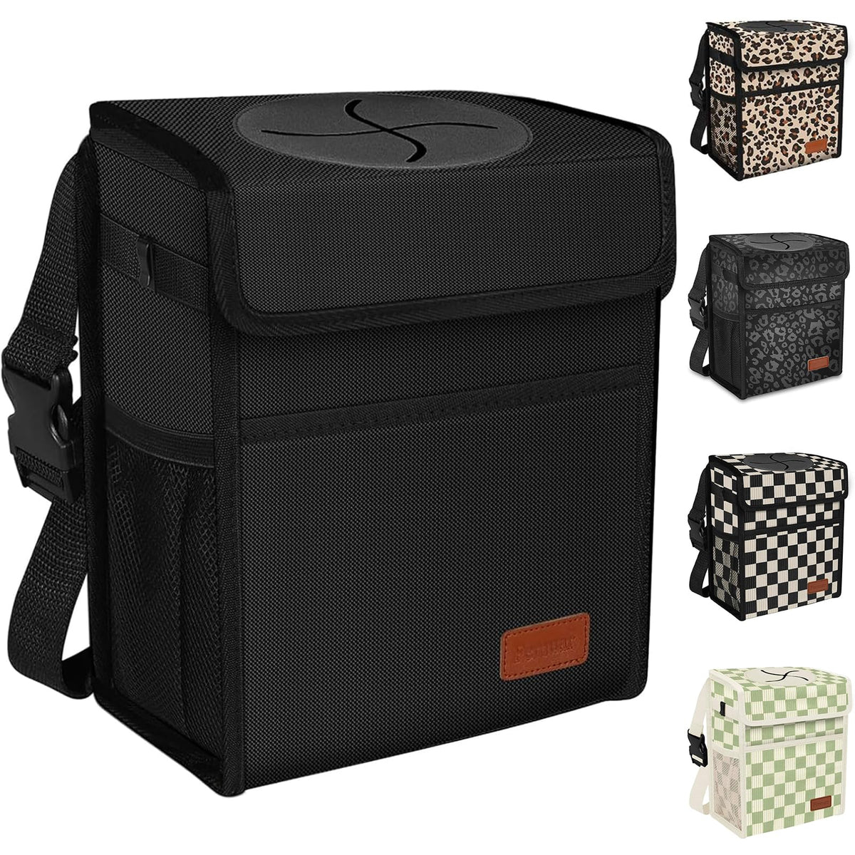 Femuar Leak Proof Car Trash Can with Lid - Waterproof Automotive Garbage Bin for SUVs, Collapsible and Portable Car Trash Bag, Black