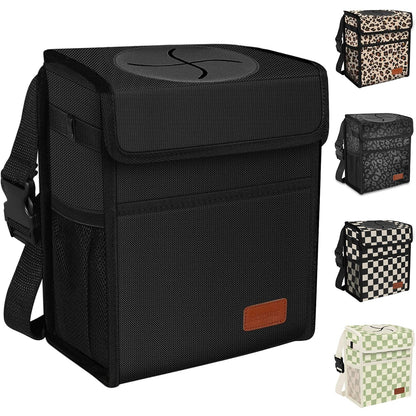 Femuar Leak Proof Car Trash Can with Lid - Waterproof Automotive Garbage Bin for SUVs, Collapsible and Portable Car Trash Bag, Black