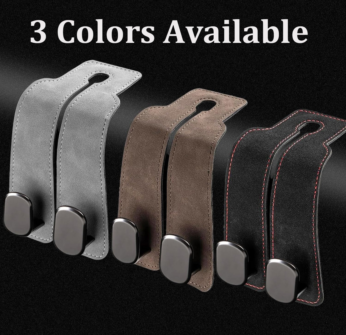 Headrest Hooks - Car Seat Back Double Hook Leather, Purses Hooks (4-Black)