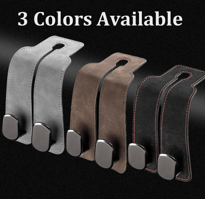 Headrest Hooks - Car Seat Back Double Hook Leather, Purses Hooks (4-Black)