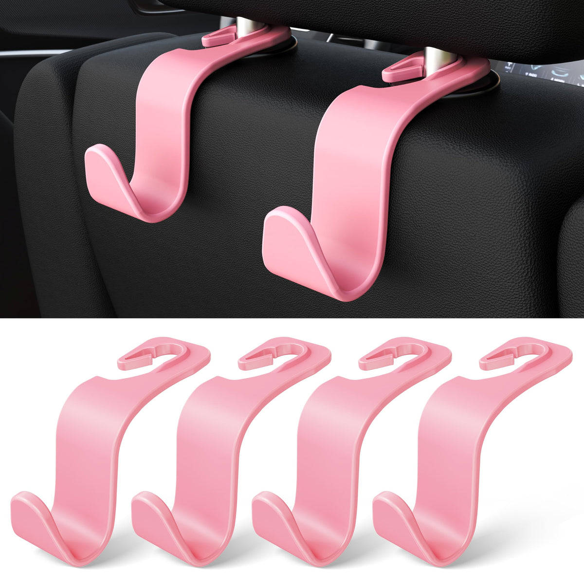 Amooca Car Seat Headrest Hooks 4-Pack Storage Organizer Holds 55 lbs