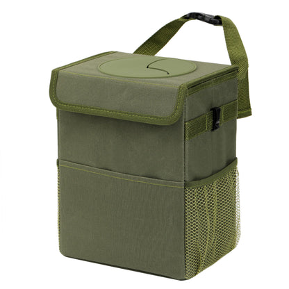 AOKJOY Car Garbage can with lid Leak Proof Vehicle Trash Can 3 Storage Pockets Hanging Waterproof car Trash Bag for SUV Beige