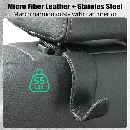 Car Seat Headrest Hook 55lb Heavy Duty Metal Hanger with Leather for Bags