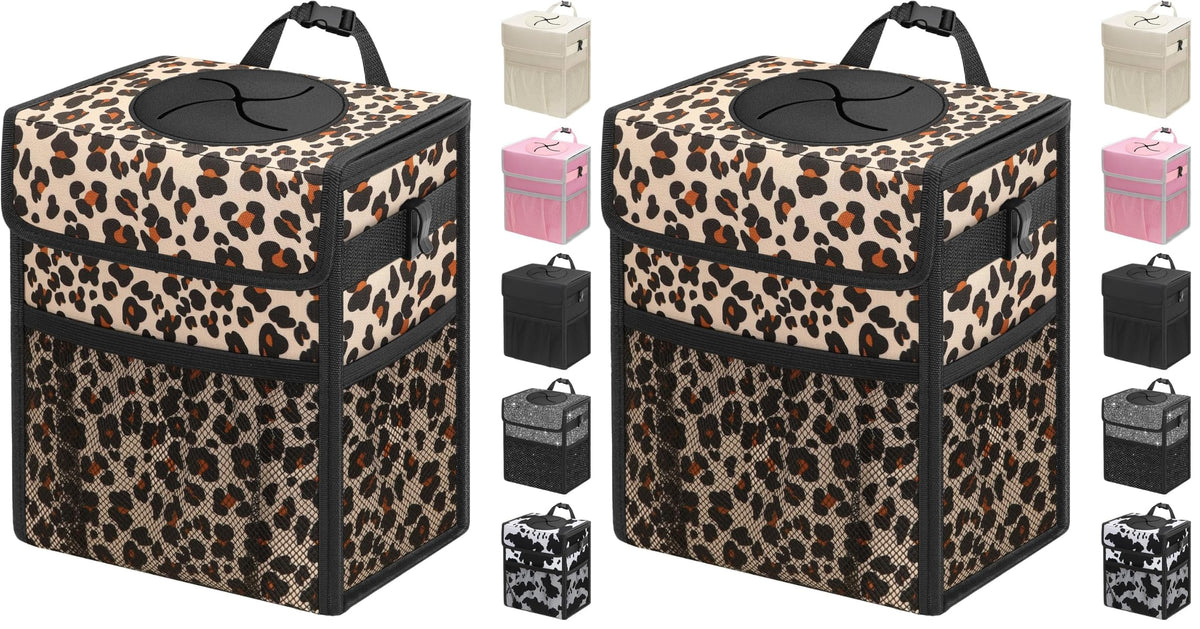 Capolo Car Trash Can with Lid, Leakproof Car Garbage Can Car Trash Bag