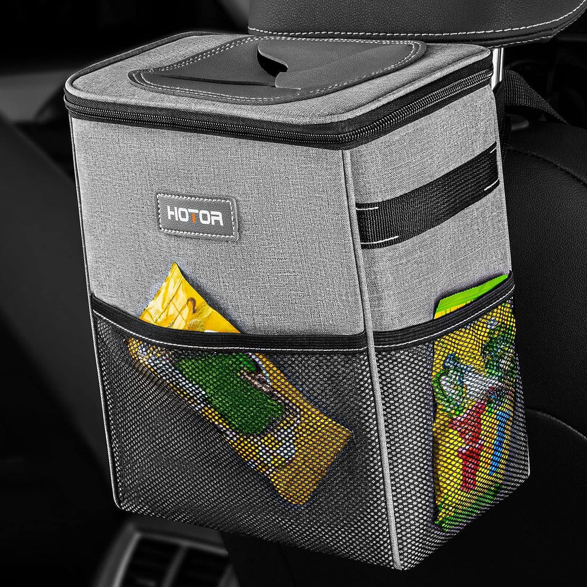 HOTOR Car Trash Can, Leakproof Car Organizer, 3-Gallon, Black