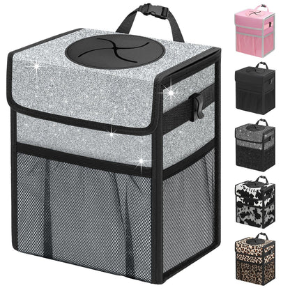 Capolo Car Trash Can with Lid, Leakproof Car Garbage Can Car Trash Bag