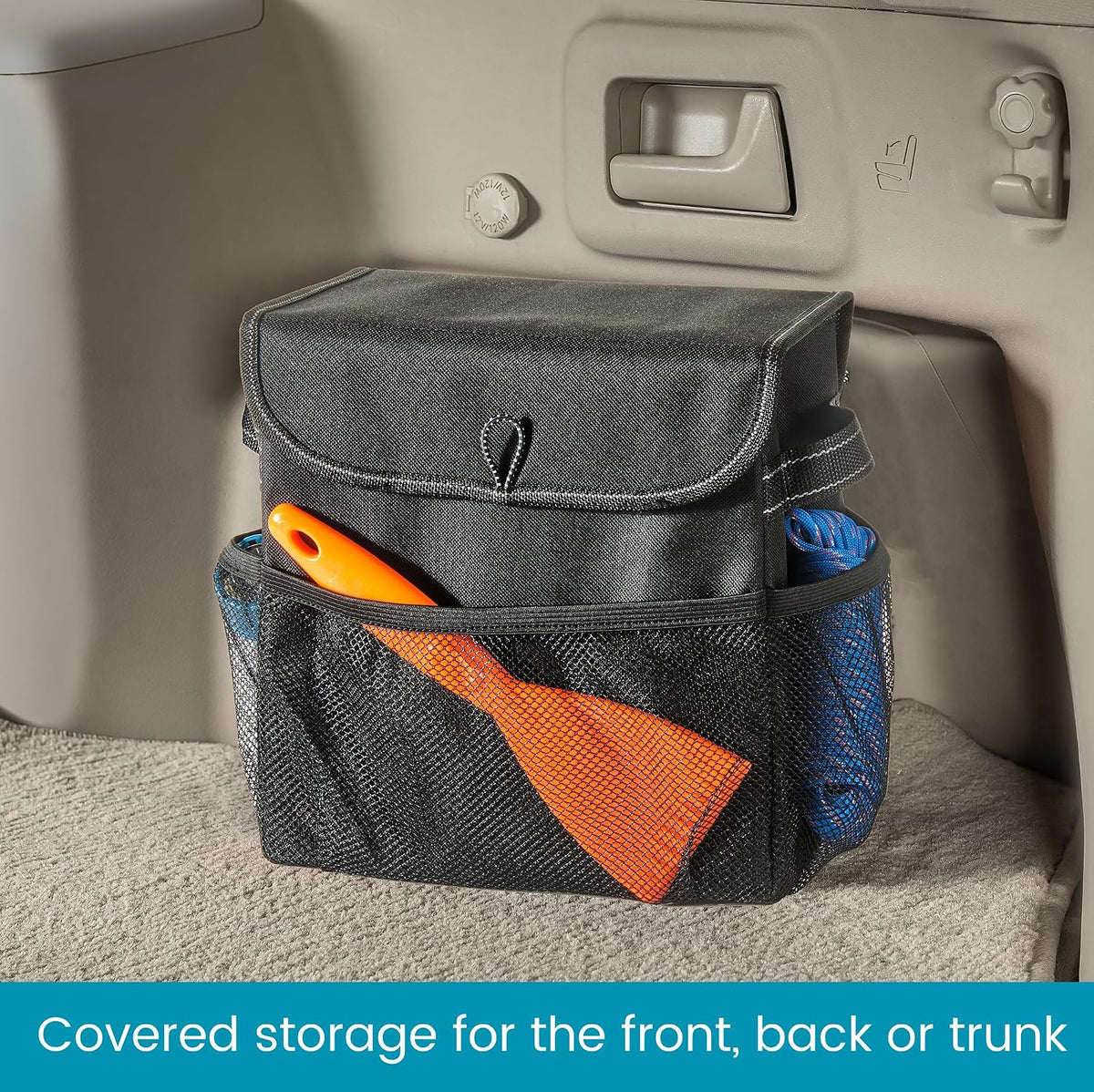 Carganizer Small Car Storage Bin with Lid for Trunk, Front Seat or Backseat