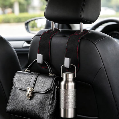 Amooca 2 Pack Car Headrest Hooks, Suede Wrapped Metal Hanger for Bags