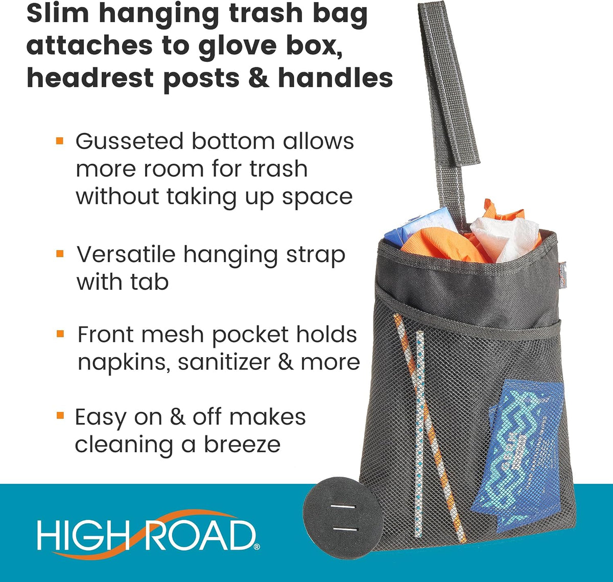 High Road Compact Hanging Car Trash Bag for Front or Back Seat