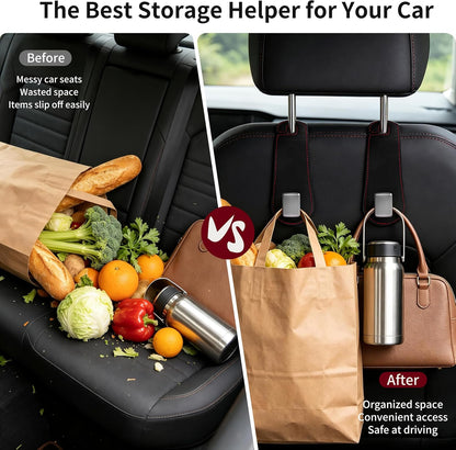 Amooca 2 Pack Car Headrest Hooks, Suede Wrapped Metal Hanger for Bags