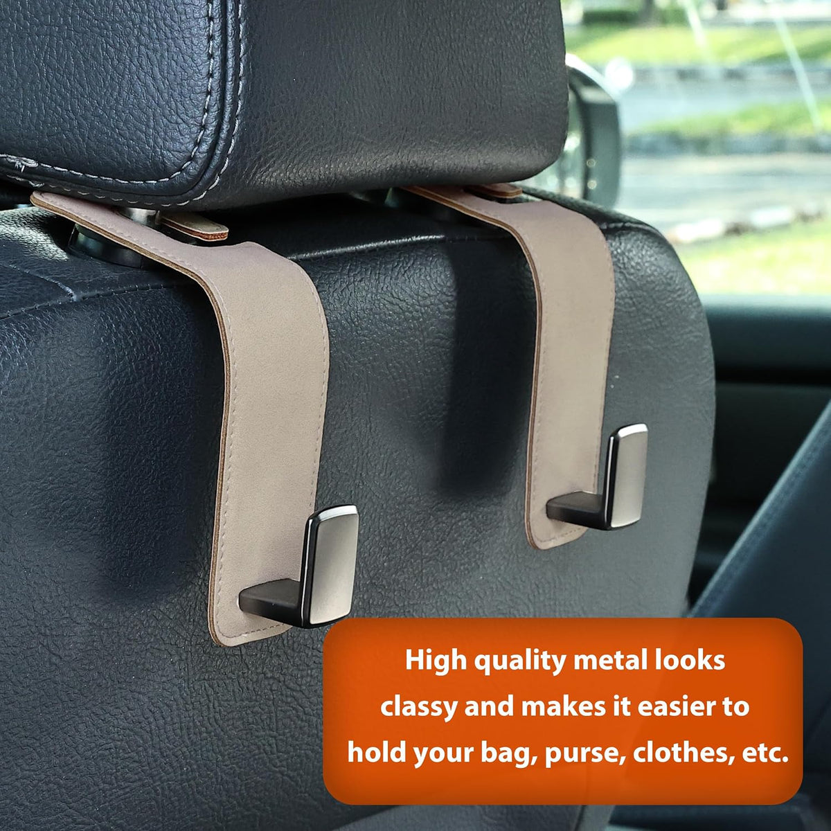 Heavy-Duty Car Headrest Hooks Holds 44lb Suede & Metal Hangers for Bags
