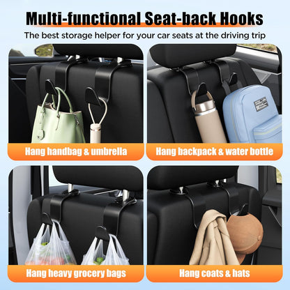 Amooca Car Seat Headrest Hooks 4-Pack Storage Organizer Holds 55 lbs