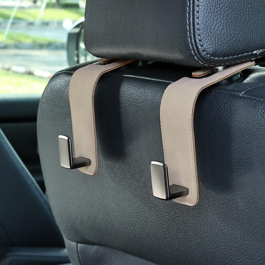 Heavy-Duty Car Headrest Hooks Holds 44lb Suede & Metal Hangers for Bags