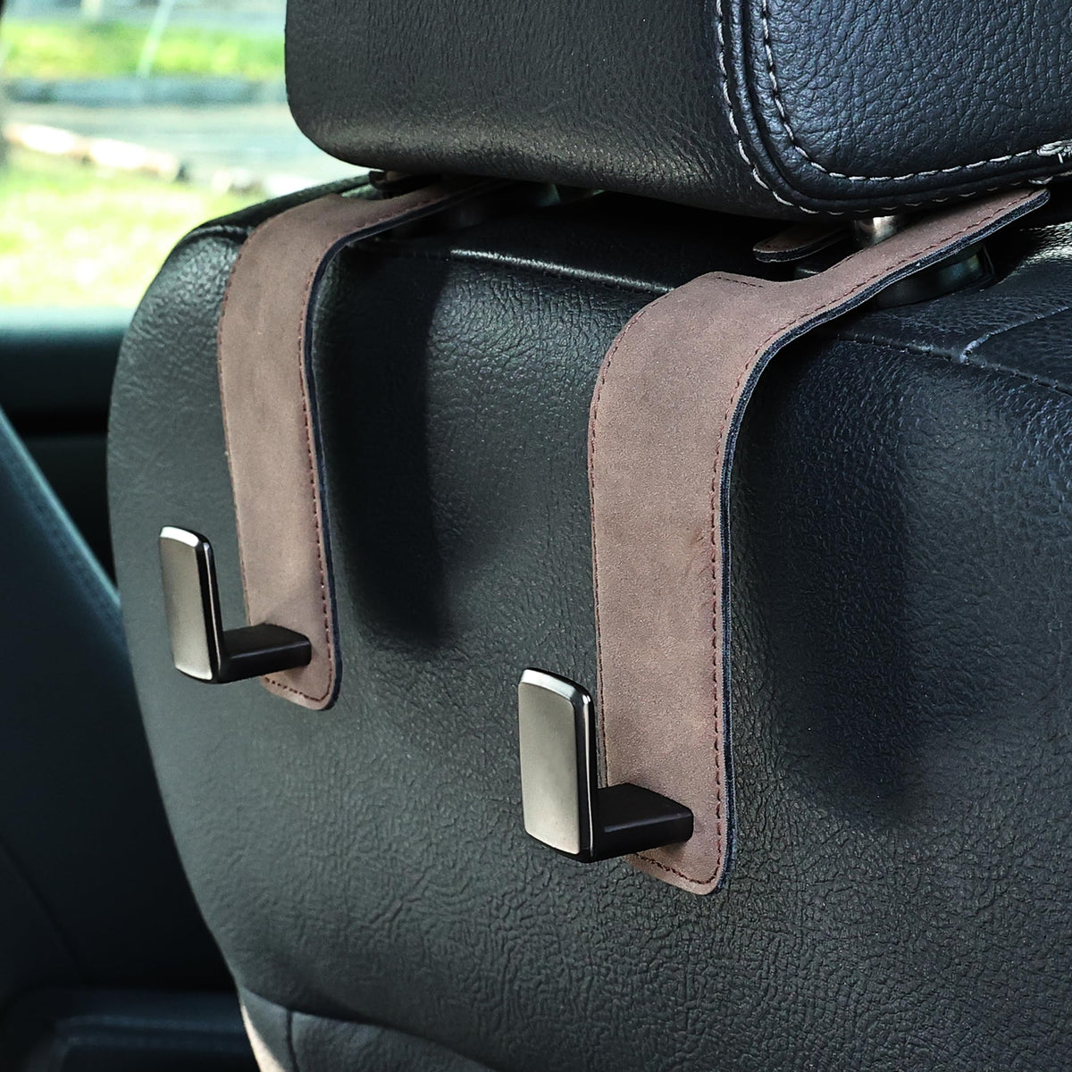 Heavy-Duty Car Headrest Hooks Holds 44lb Suede & Metal Hangers for Bags