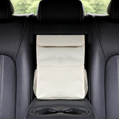 AOKJOY Car Garbage can with lid Leak Proof Vehicle Trash Can 3 Storage Pockets Hanging Waterproof car Trash Bag for SUV Beige