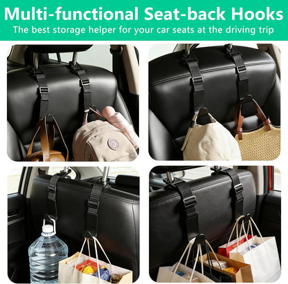 Amooca Adjustable Car Headrest Hooks 4 Pack Vehicle Seat Hanger for Bags