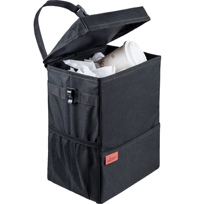 Lusso Gear Car Trash Can - 2.5-Gallon, Black, Round - Leak-Proof & Spill-Proof Lid & Waterproof Removable Liner - Hanging Car Trash Bin & Organizer for SUV, Truck & Minivan